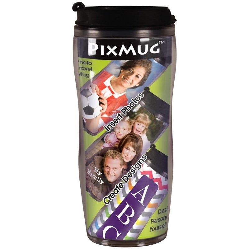 PixMug 14 oz Photo Travel Mug with Flip Top - PixMug - The Mug That's a Picture Frame - DIY - Insert Your Own Photos or Create and Print Inserts Online â€“ 1 Pack - Image 1